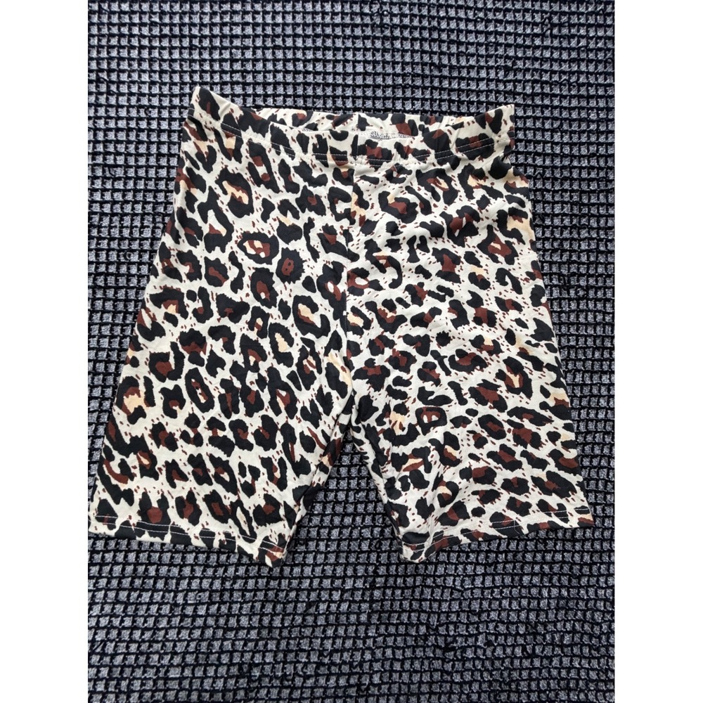 SHEIN Biker Shorts Women Medium Brown Leopard Print High Waist Stretch
